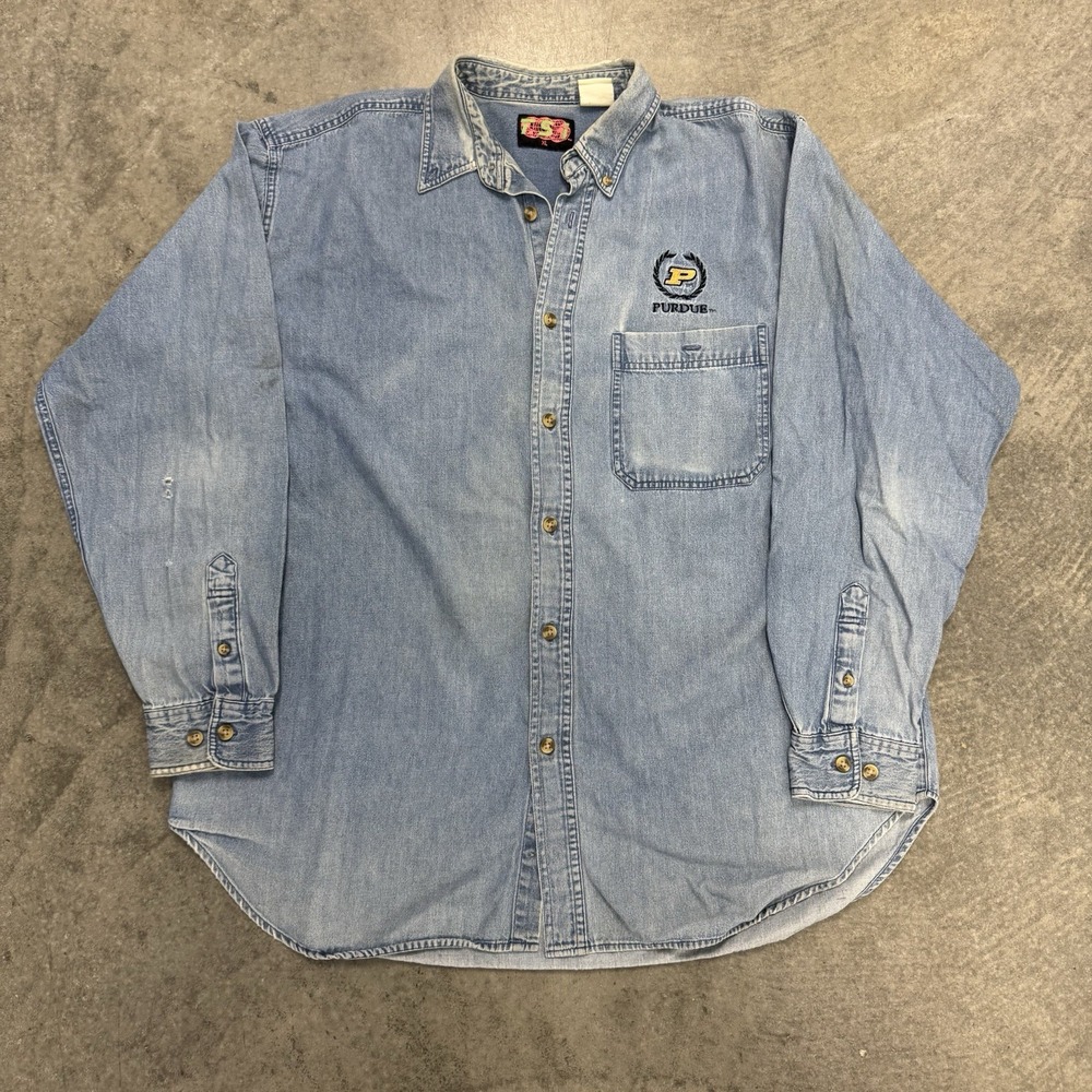 Vintage Purdue University Men's Boilermakers Denim Shirt Embroidered USA XL